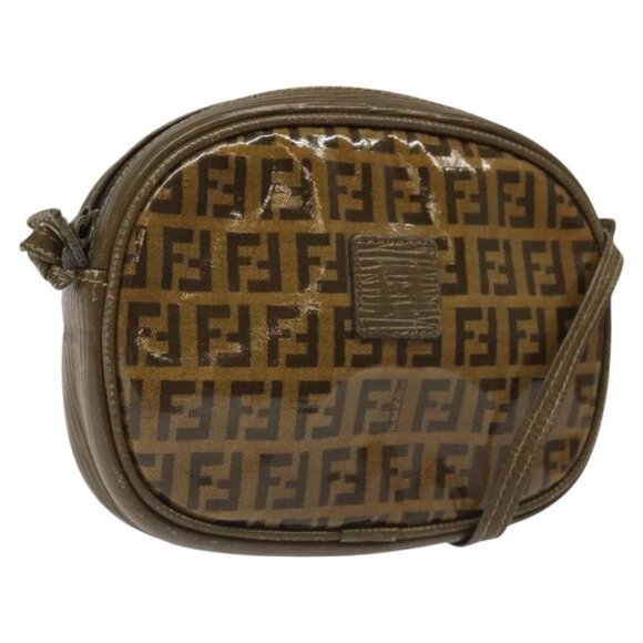 FENDI Zucchino Canvas Shoulder Bag Brown - Picture 1 of 16
